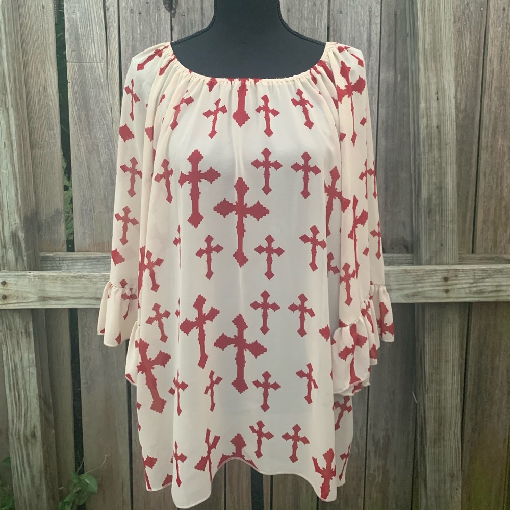 Cowgirl Hardware sheer top with crosses